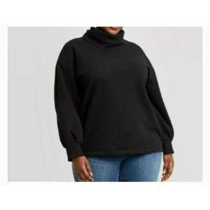 Women's Plus Size Long Sleeve Sweatshirt Black 1X Turtleneck Pullover